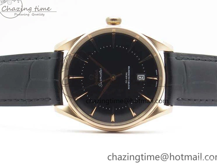 0509 Sophisticated Seamaster Edizione Venezia RG Best Edition Black Dial On Leather Strap A 8125